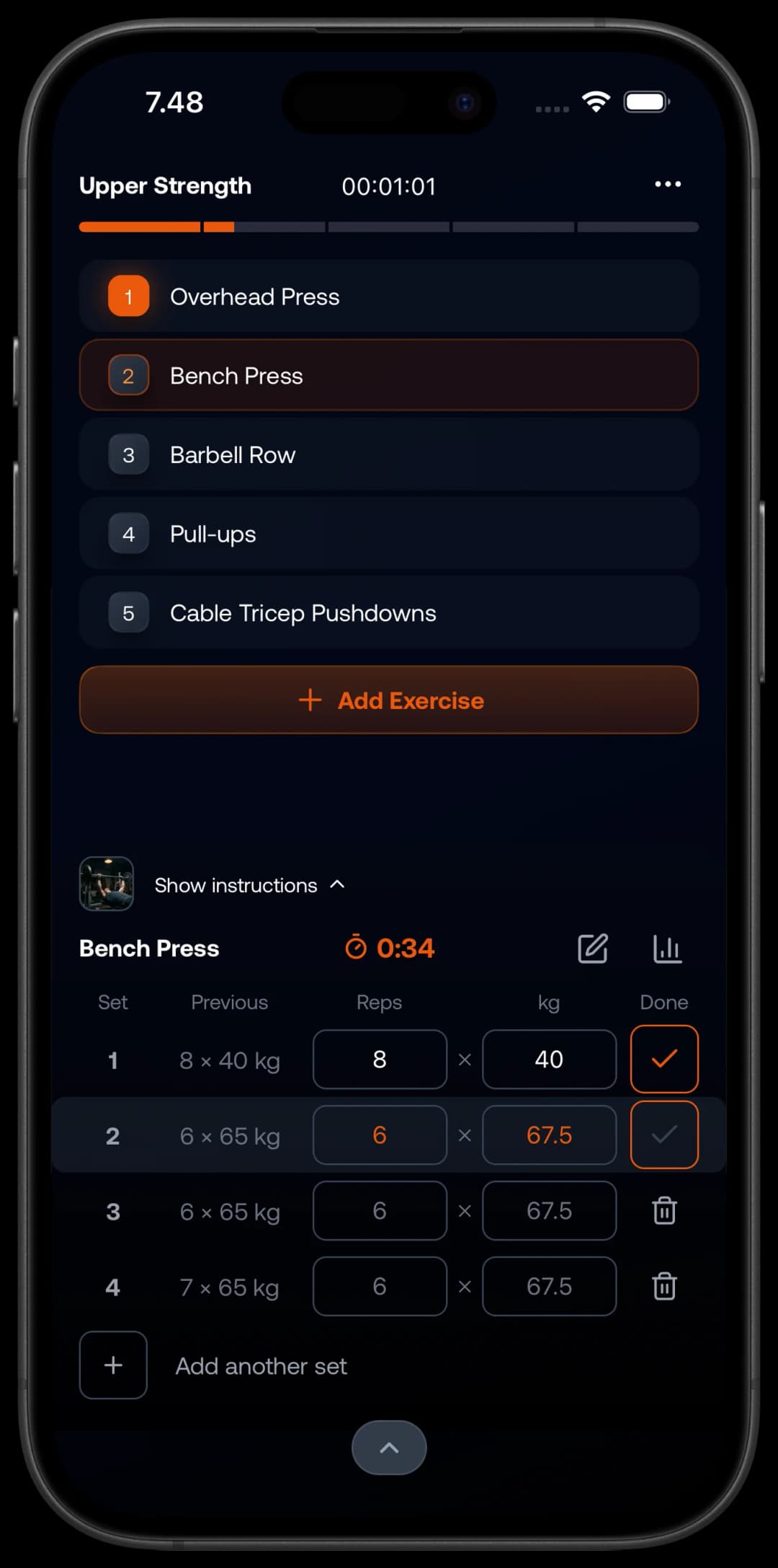 SmartReps workout tracking interface